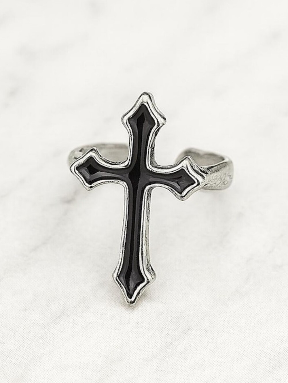 NWT Large Silver and Black Cross Ring Adjustable Size Unisex - Picture 8 of 10